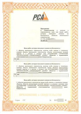 Приложение к свидетельству о допуске к определенному виду или видам работ Борисоглебск СРО в строительстве